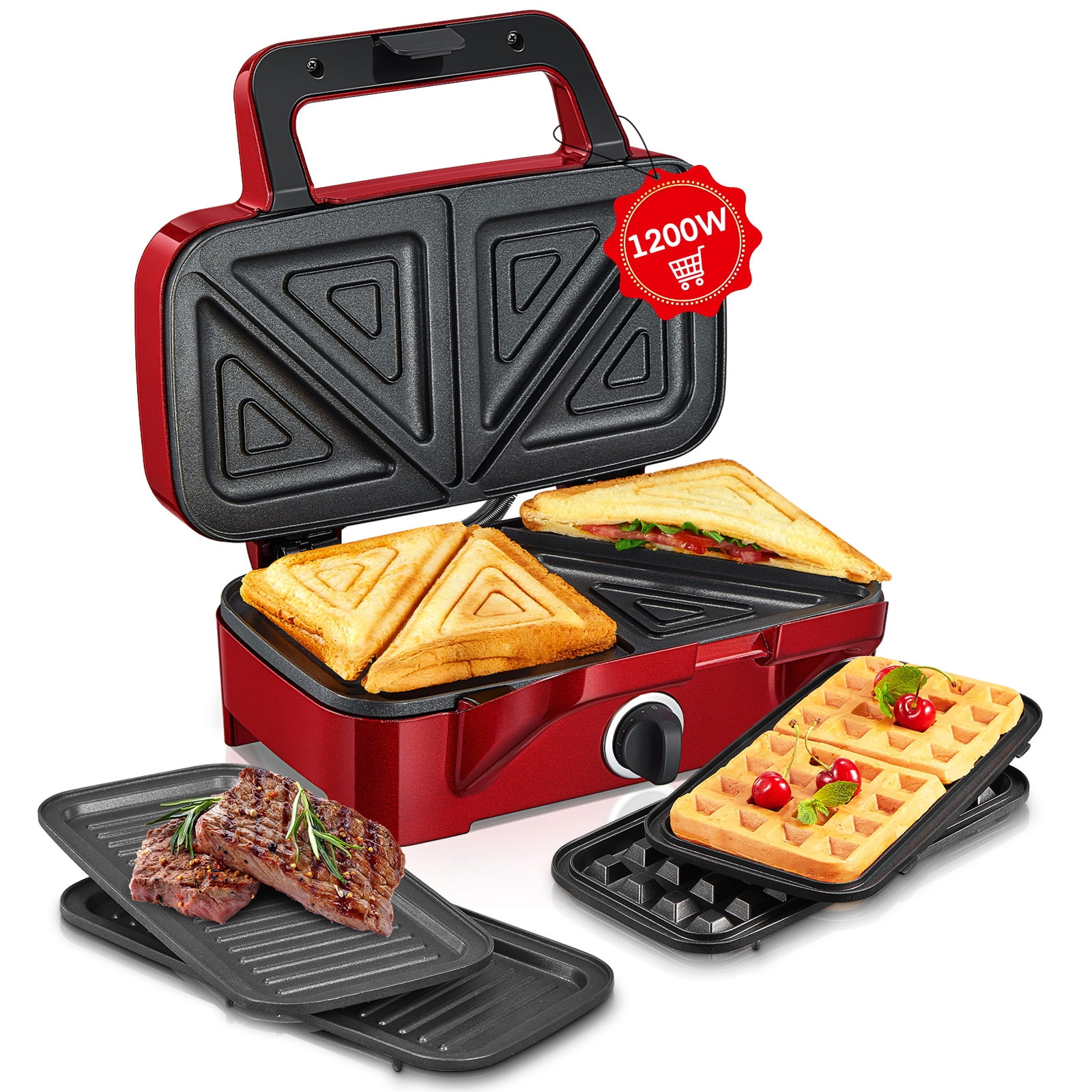 3 in 1 sandwich maker mini panini press waffle iron set with 3