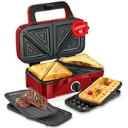 Waffle Makers, 3-in-1 Panini Press Sandwich Maker with Removable Plates, 5-gears Temperature Control