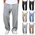 thumbnail image 1 of Waffle Men's Baggy Sweatpants Drawstring Waist Pants with Pockets,Straight Wide Cut,Exercise Gym Outdoor Daily Casual Wear,Gray,M, 1 of 5