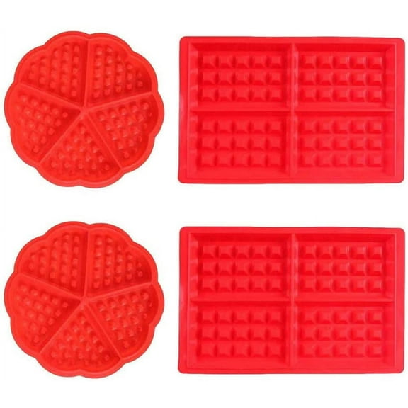 Waffle Mold, 4 Pcs Silicone Waffle Mold, Bakeware-Non-Stick Waffle Baking Tray Muffin Cookie Molds In Square Heart Shape