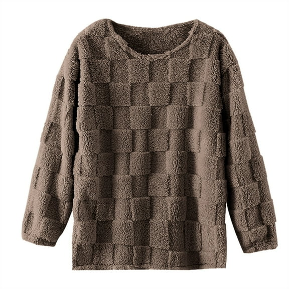 Waffle Pajama Women's Crewneck Loungewear Flannels PJs Casual Long Sleeve Homewear Loose Cozy Pajamas Fluffy Sherpa Nightgown Fleece Winter Sleepwear