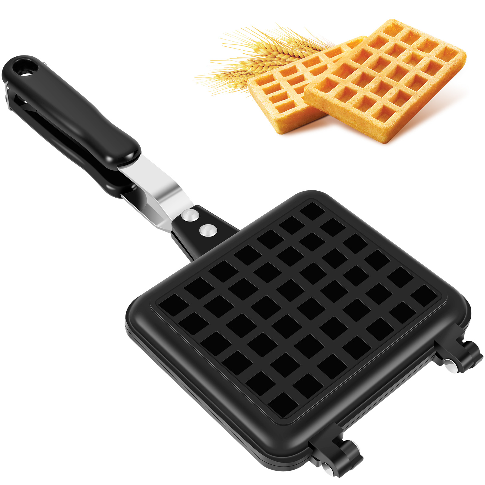 Waffle Pan Gas Stove Top Waffle Skillet with Long Handle Nonstick