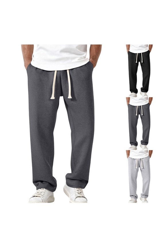 Waffle Pants Men Textured Drawstring Waist Solid Wide Leg Trousers Loose Fit Lightweight Breathable Hiking Sweatpants Dark Gray S