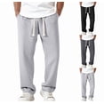 thumbnail image 1 of Waffle Pants Men Textured Drawstring Waist Solid Wide Leg Trousers Loose Fit Lightweight Breathable Hiking Sweatpants Light Gray M, 1 of 3