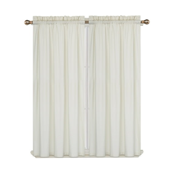 Waffle Pattern Embossed Textured Tier Curtain, 2 Pcs Rod Pocket Waterproof Small Curtain