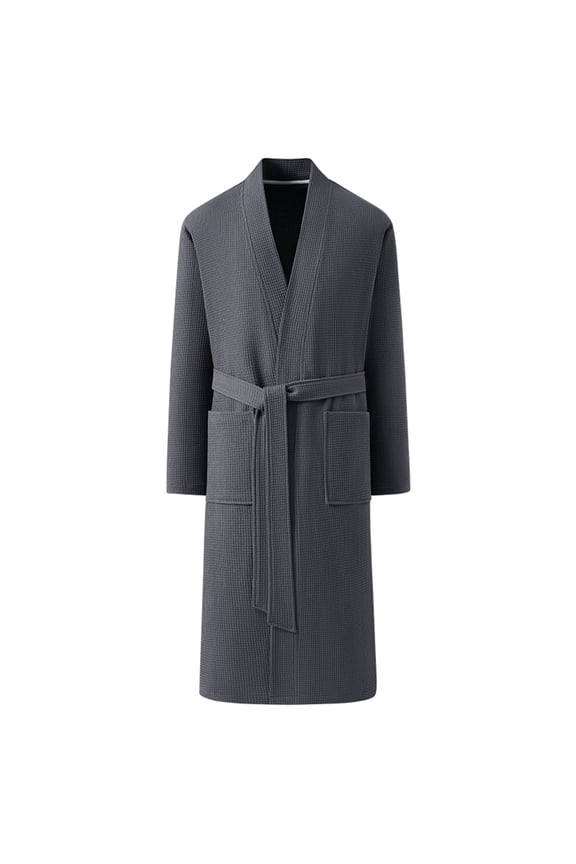 Waffle Pattern Robes For Men Fleece Soft Fluffy Bathrobe Plush Cozy Long Spa Robe