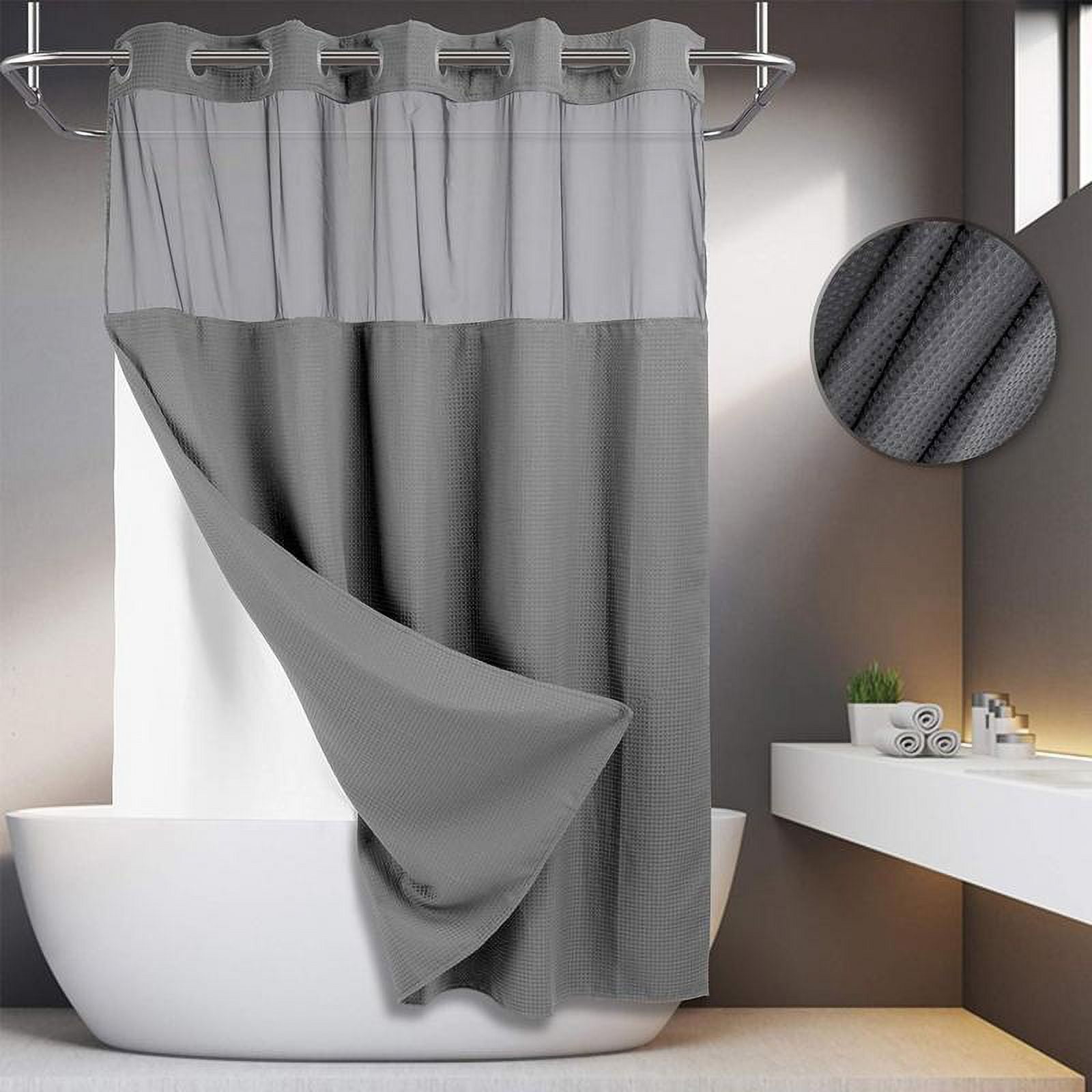 Waffle Pattern Shower Curtain, 1 Count Double Layer Waterproof Bathroom ...
