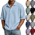 thumbnail image 1 of Waffle Polo Shirts for Men Summer Short Sleeve T-Shirt Casual Button Up Collared Shirts Relaxed Fit Breathable Beach Tee，M, 1 of 7