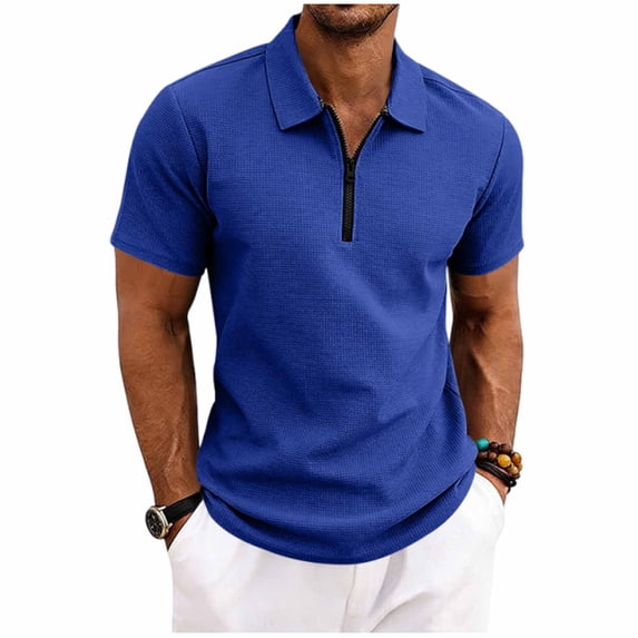 Waffle Polos Shirts for Adult Men 1/4 Zip Short Sleeve Casual Golf T-Shirt Slim Fit Quarter Zipper Pullover Summer Soft and Breathable Tee Shirts Solid Color Plain Lapel Sport Tops