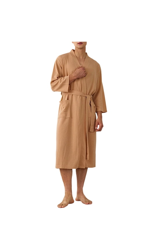 Waffle Robes for Men, Lightweight Soft 3/4 Sleeve Bathrobes , Cozy House Coat for Spa, Shower & Hotel