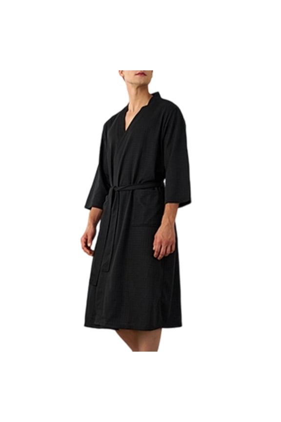 Waffle Robes for Men, Lightweight Soft 3/4 Sleeve Bathrobes , Cozy House Coat for Spa, Shower & Hotel