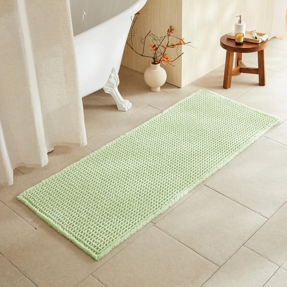 Waffle Runner Rug Bathroom Boho Rugs Non Slip Washable Long Super Absorbent Quick Dry Cute Bath Mat Farmhouse 60"x24" Pale Green