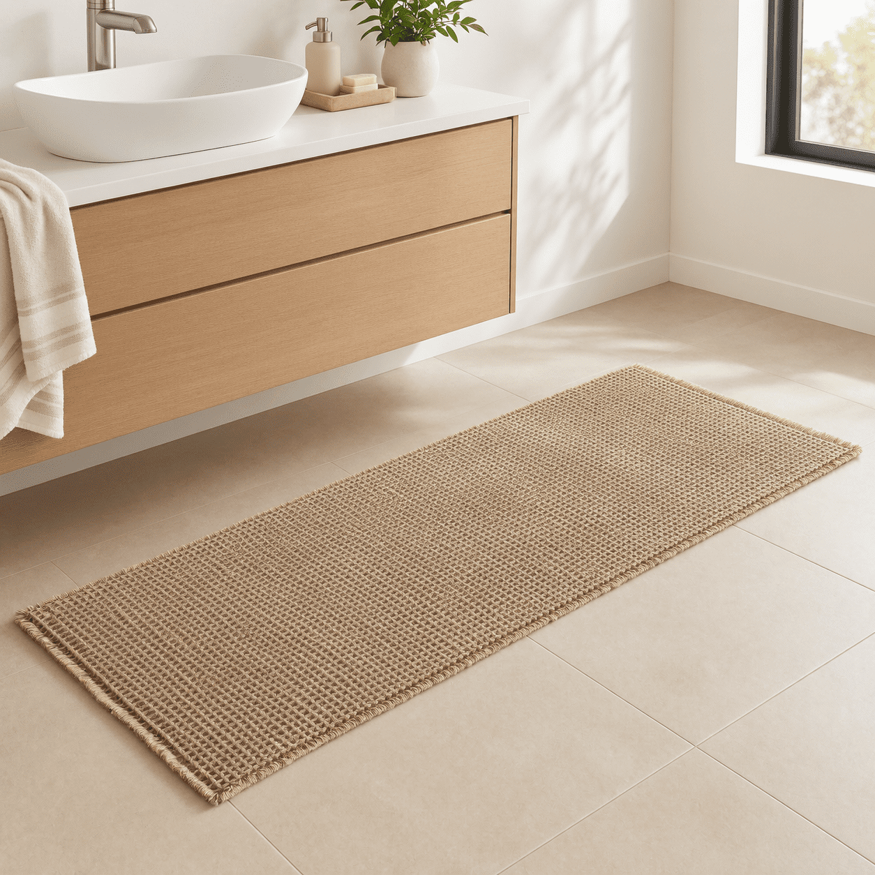 Waffle Runner Rug Bathroom Long Boho Bath Mat 72x24 Beige - Walmart.com