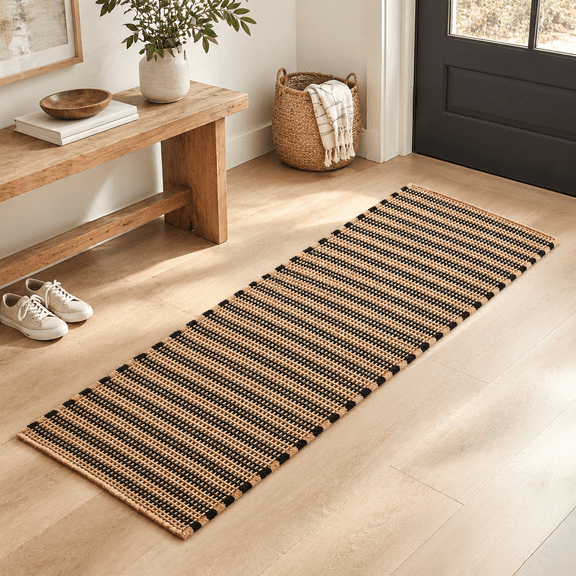 Waffle Runner Rug Bathroom Long Boho Bath Mat 72x24 Black & Khaki