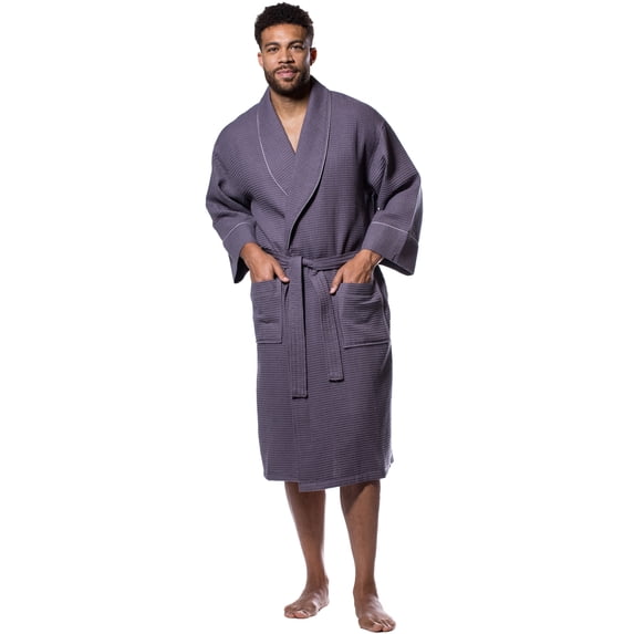 Waffle Shawl Long Robe Square Pattern Charcoal Gray