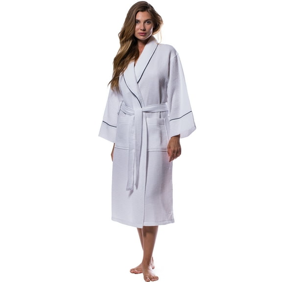 Waffle Shawl Long Robe Square Pattern White