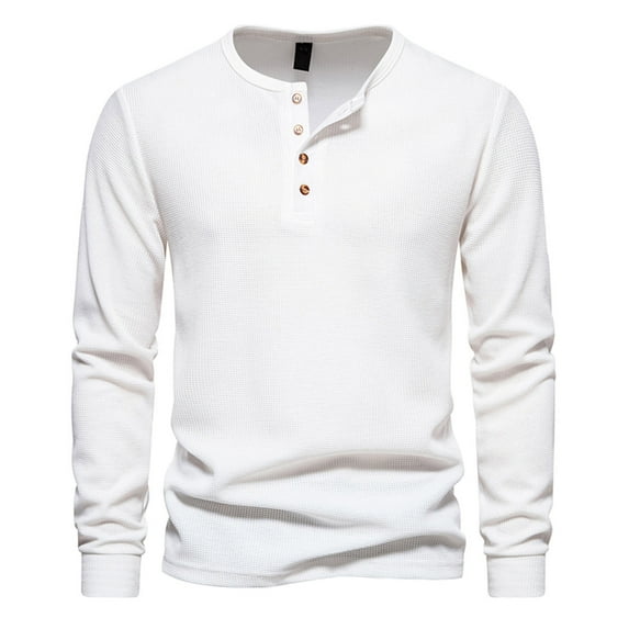 Waffle Shirt for Men Solid Long Sleeve Polo Shirts Button Henley Pullover Workout Fitness Gym Tops for Fall Winter