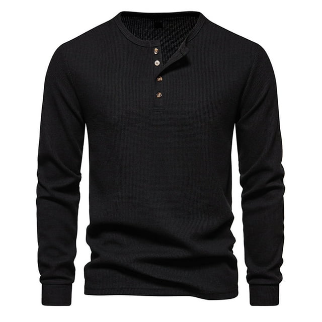 Waffle Shirt for Men Solid Long Sleeve Polo Shirts Button Henley ...