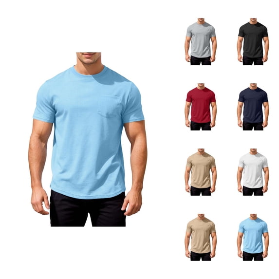 Waffle Shirts for Men Summer Casual Short Sleeve Crewneck Relaxed Fit Breathable Tshirts Plain T-Shirt