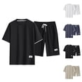 thumbnail image 1 of Waffle Short Sets for Men Short Sleeve Crewneck T Shirt and Shorts 2 Piece Matching Set Mens Summer Outfits, 1 of 5