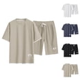 thumbnail image 1 of Waffle Short Sets for Men Short Sleeve Crewneck T Shirt and Shorts 2 Piece Matching Set Mens Summer Outfits, 1 of 9