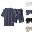thumbnail image 1 of Waffle Short Sets for Men Short Sleeve Crewneck T Shirt and Shorts 2 Piece Matching Set Mens Summer Outfits, 1 of 5
