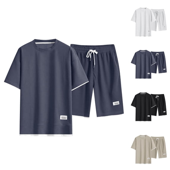Waffle Short Sets for Men Short Sleeve Crewneck T Shirt and Shorts 2 Piece Matching Set Mens Summer Outfits