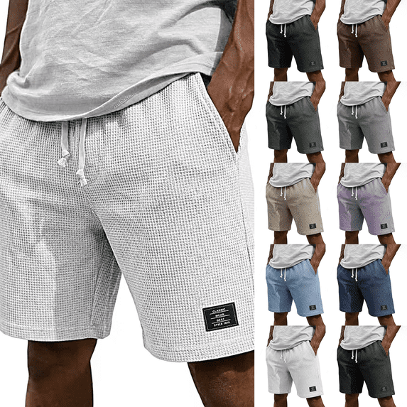 Waffle Shorts Mens Casual Elastic Waist Drawstring Summer Beach Vacation Yoga Golf Shorts with Pockets Navy 2XL