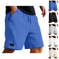 thumbnail image 1 of Waffle Shorts for Men Summer Casual Elastic Waist Wide Straight Leg Loose Knee Length Bermuda Shorts with Pockets, 1 of 8