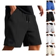 thumbnail image 1 of Waffle Shorts for Men Summer Casual Elastic Waist Wide Straight Leg Loose Knee Length Bermuda Shorts with Pockets, 1 of 8