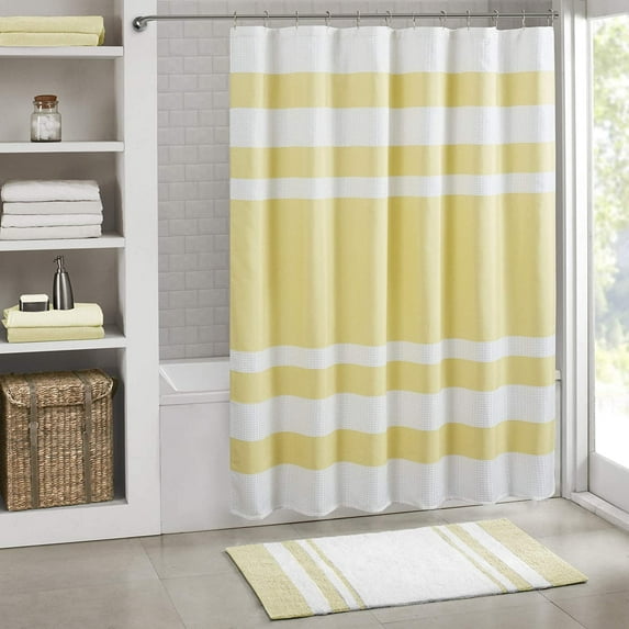 Waffle Shower Curtain Pieced Solid Microfiber Fabric Water Repellent Treatment Modern Home Bathroom Decorations, 72x72, Yellow