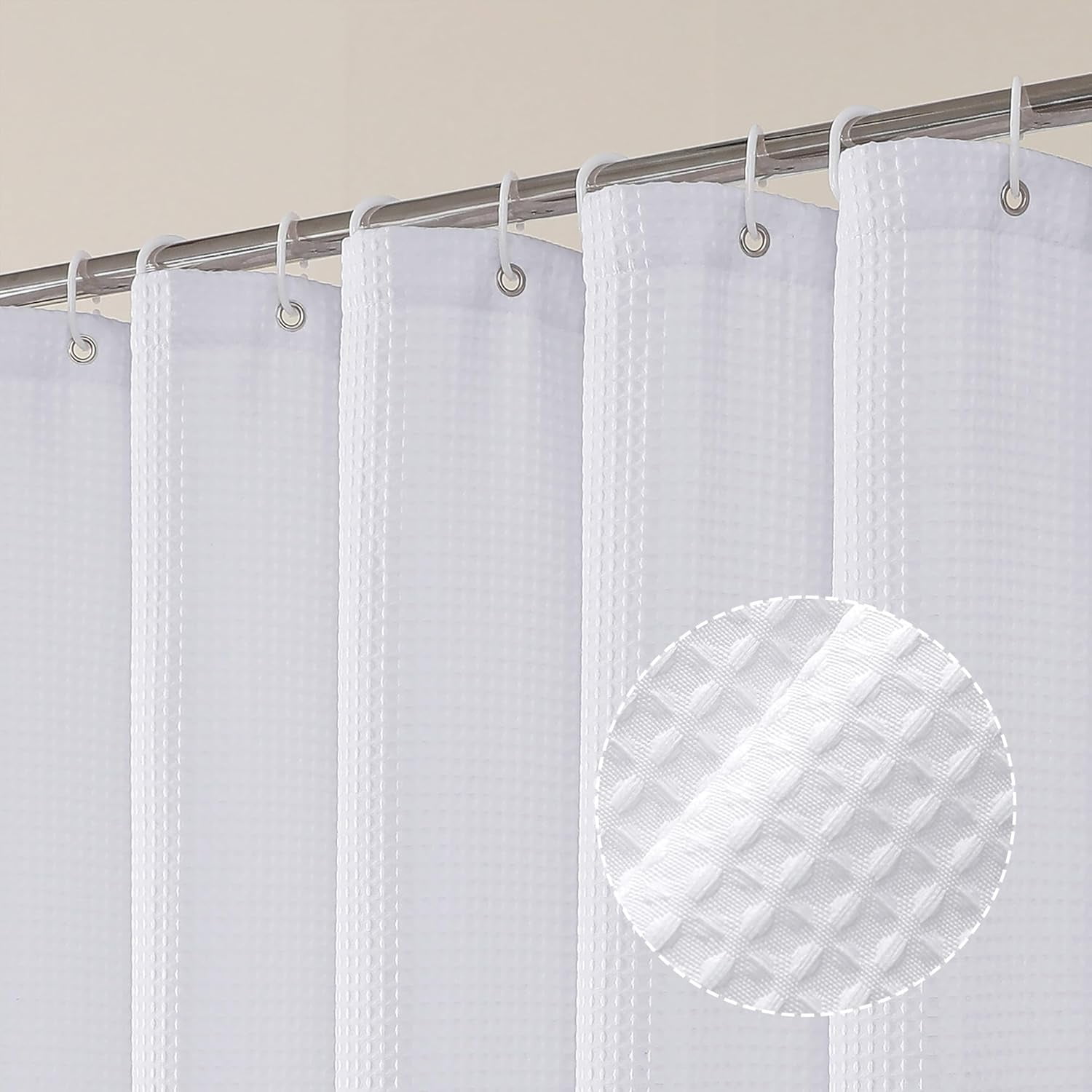 Waffle Shower Curtain Set for Bathroom, Textured Heavy Duty Fabric Bath ...