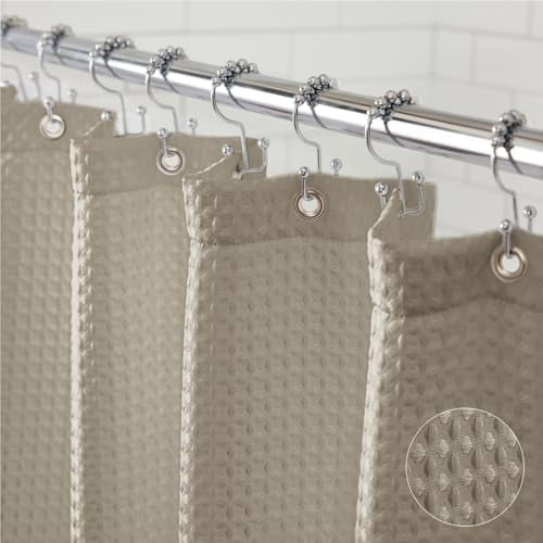 Waffle Shower Curtain, Thick Weighted Fabric, 72x78, Wrinkle and Rust Resistant, Classic Hotel Quality Design, Heavy Duty Long Curtains for Bathroom Showers, Bath Tubs, Machine Wash Beige