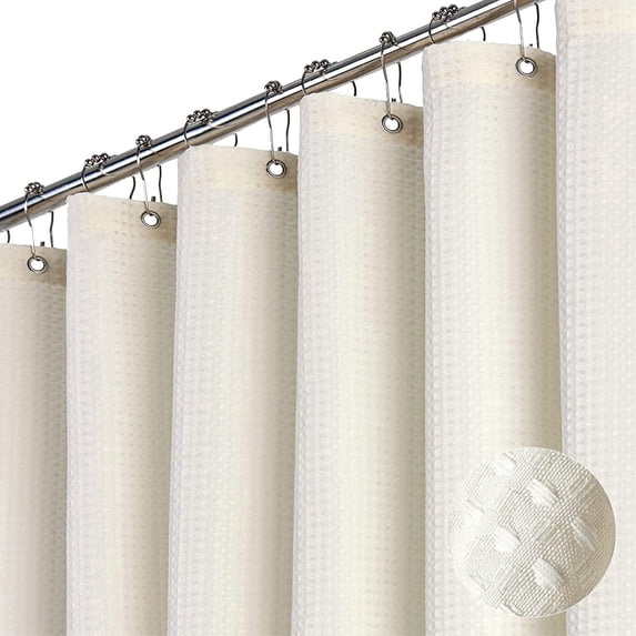 Waffle Shower Curtain, Thick Weighted Fabric, Wrinkle and Rust Resistant, Weighted Hem,Classic Hotel Quality Design, Machine Wash