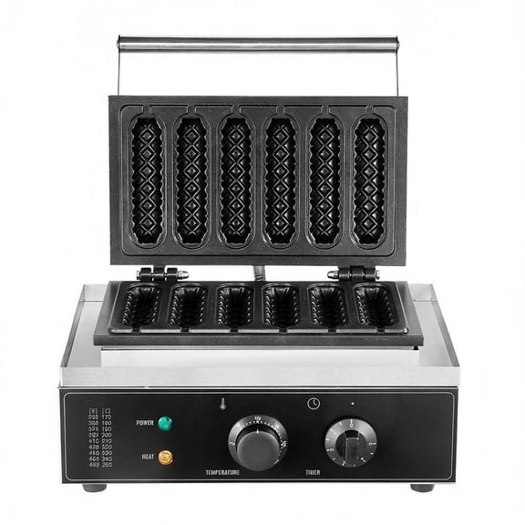 Waffle Stick Maker, Commercial Grade, 6-Piece Capacity, 1500W, Stainless Steel Body, Non-Stick Cooking Surface, Temperature and Time Control