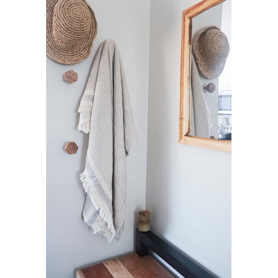 Waffle Striped Turkish Cotton Bath Towel Grey