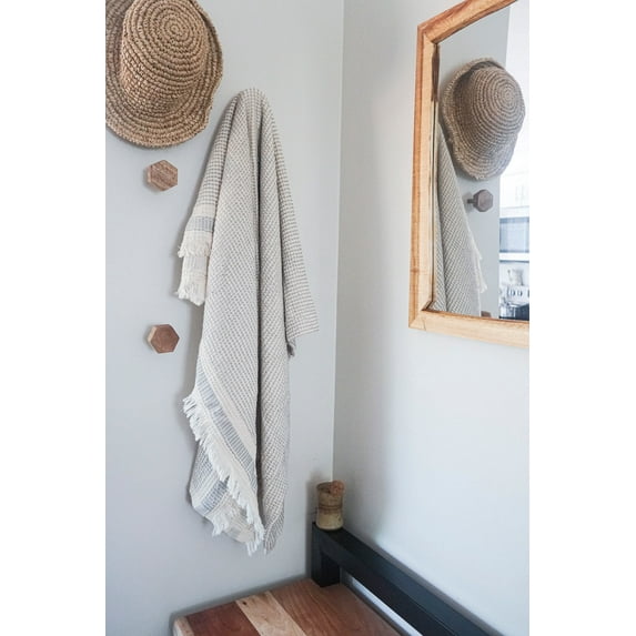 Waffle Striped Turkish Cotton Bath Towel Warm Beige