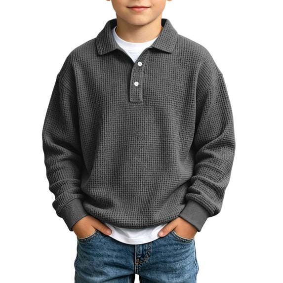 Waffle Sweatshirt for Boys Half Button Long Sleeve Sweatshirts Tween Thick Pullover Tops Casual Fall Winter Jumper 2-13 Years