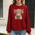 thumbnail image 1 of Waffle Sweatshirts for Womens Christmas Loose Crewneck Long Sleeve Shirts Christmas Cow Printed Sweaters Casual Fashion Xmas Holiday Party Pullover Tops, 1 of 6