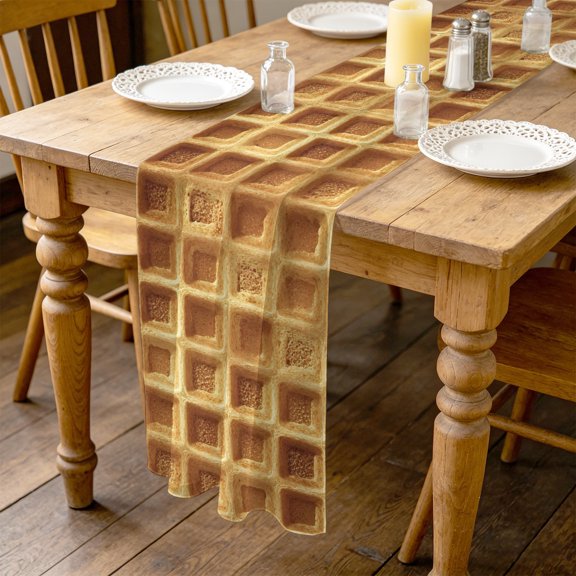 Waffle Texture 4.5ft Cheesecloth Table Runner for Wedding 19"x55", Country Farmhouse Gold Yellow Waffle Kitchen Dinner Sheer Tulle Chiffon Dresser Scarf, Holiday Party Decorations