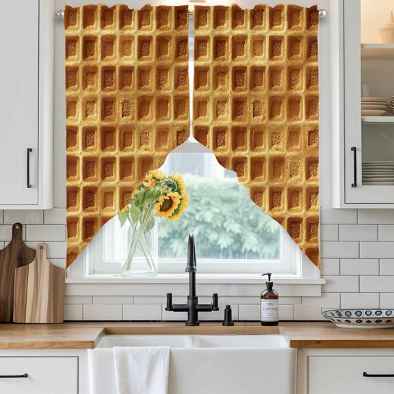 Waffle Texture Swag Curtain Valance for Windows, Country Farmhouse Gold Yellow Waffle Window Treatments Short Swag Topper for Kitchen Windows Bathroom Bedroom, 28"x36"