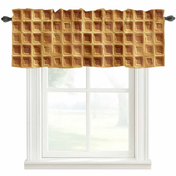 Waffle Texture Valances for Windows Country Farmhouse Gold Yellow Waffle Rod Pocket Curtain Valance Window Treatment Short Curtains for Kitchen Living Room, 42"x18"