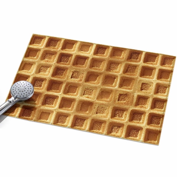 Waffle Texture Washable Area Rug 2 x 3 ft Country Farmhouse Gold Yellow Waffle, Soft Non Slip Rugs Stain Repellent Indoor Felt Carpet for Living Dining Room Bedroom Home Office