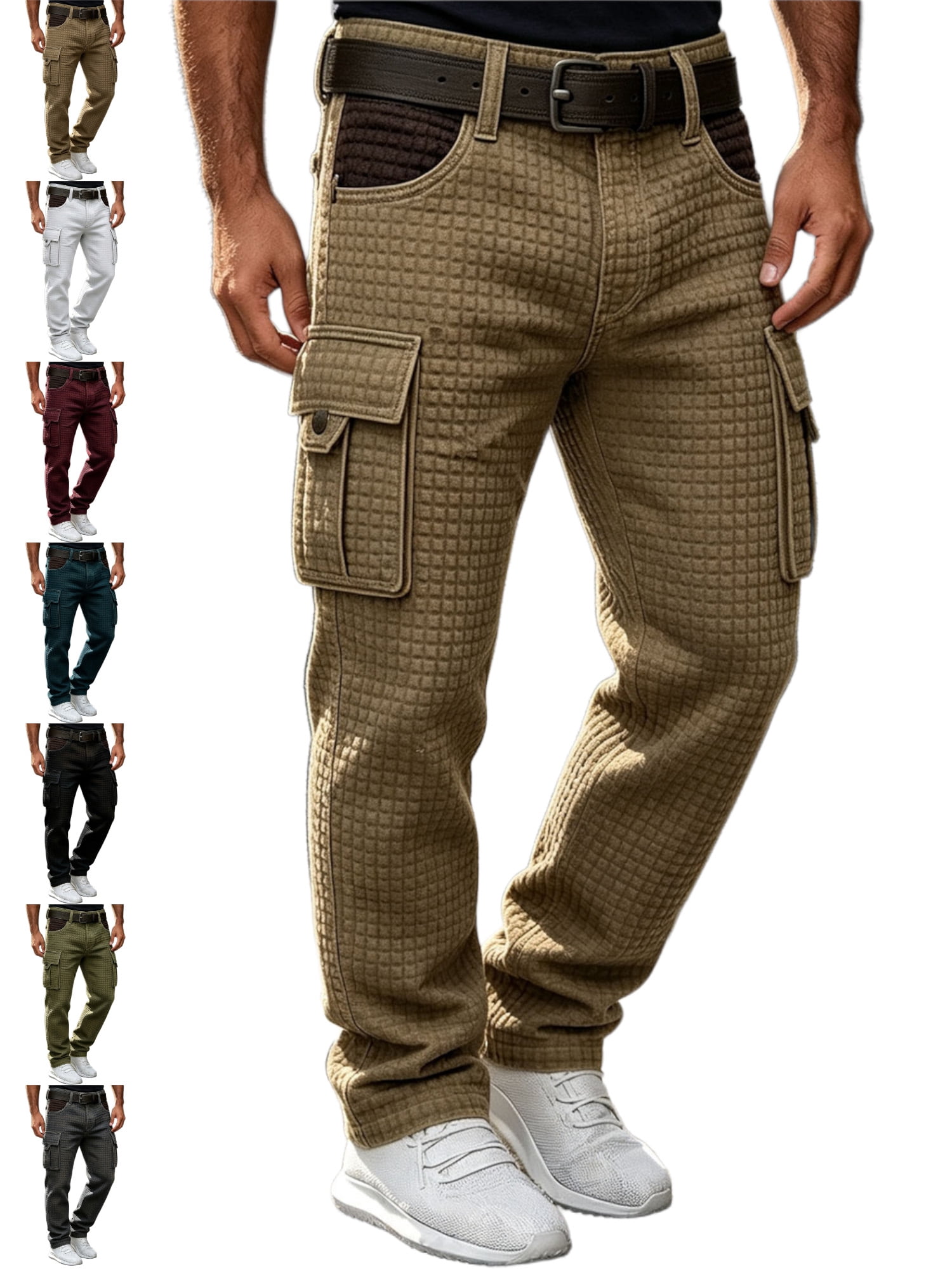 Work By Spring Formula Waffle Texture Work Pants for Men Straight Leg Multiple Pockets Durable ...