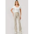 thumbnail image 1 of Waffle Textured Fleece Lined Drawstring Waist Flare Pants - Heather Oatmeal, 1 of 9
