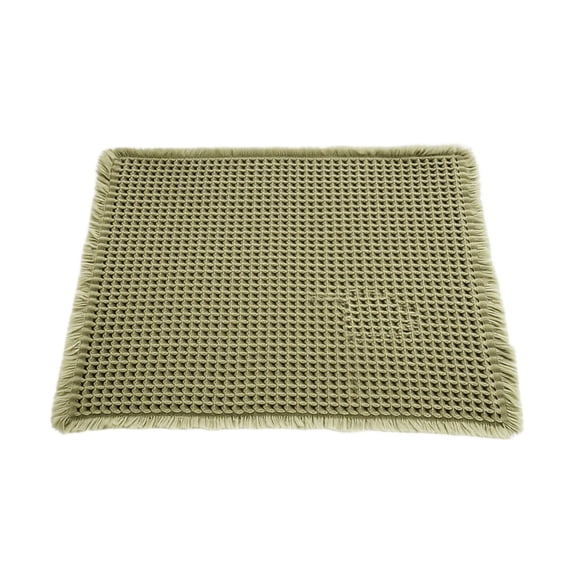 Waffle Weave Bathroom Rug 24 x 17 Inch, Green | Absorbent Non-Slip Floor Mat with Tassels, Polyester Carpet for Sink Tub Entryway Kitchen, Machine Washable