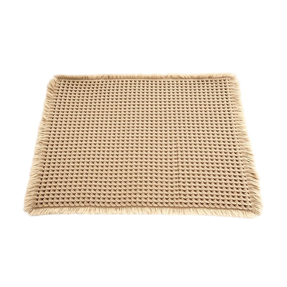 Waffle Weave Bathroom Rug 24 x 17 Inch, Khaki | Absorbent Non-Slip Floor Mat with Tassels, Polyester Carpet for Sink Tub Entryway Kitchen, Machine Washable
