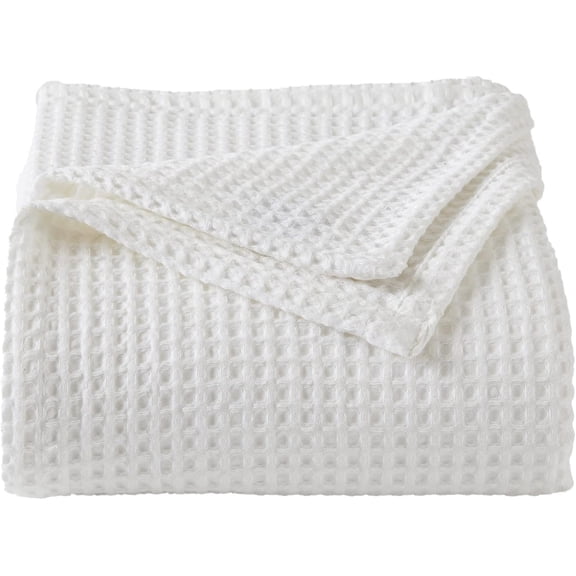 Waffle Weave Bed Blanket | Soft, Breathable, and Lightweight Blanket for -Season |  for Layering | Brielle Collection (Full/, White)