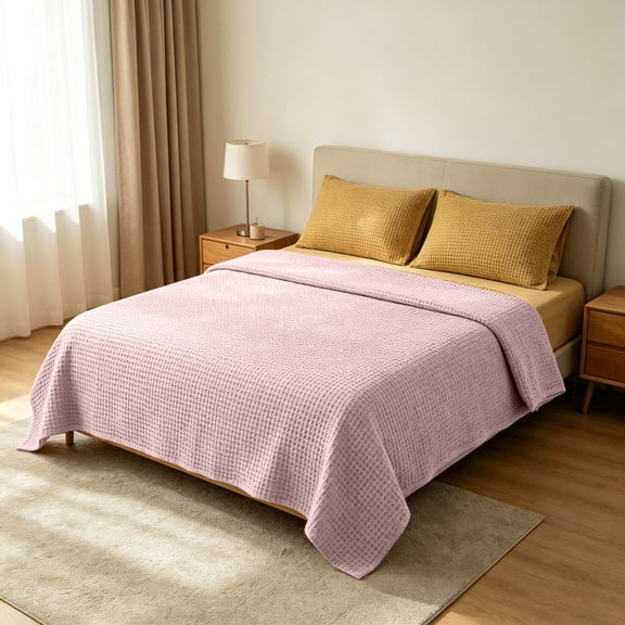 Waffle Weave Blanket for Summer, Lightweight Breathable Soft Woven Blanket for Bed and Couch, 59 x 78 Inch Thin Blanket for Hot Sleepers, Spring Summer Bedding for Home Decor (Pink)