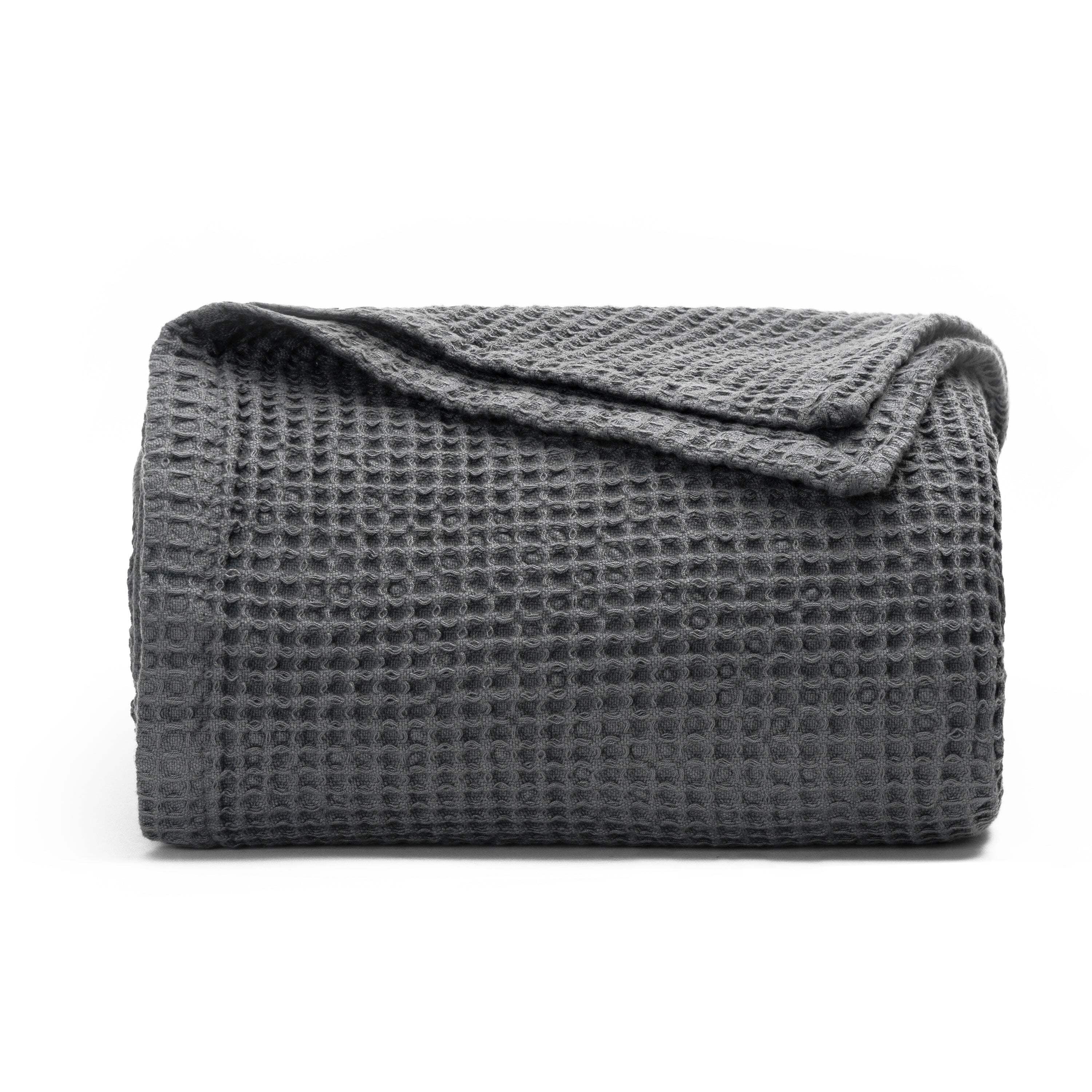 Gray Organic Cotton King Size Waffle Knit Blanket